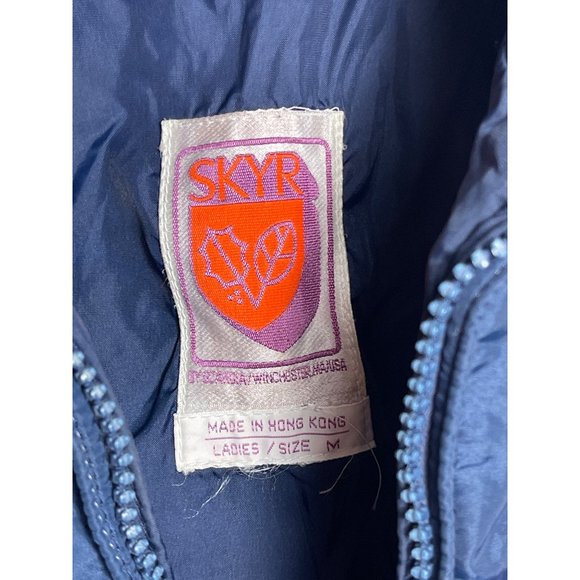 Vintage Ski Jacket Womens S/M SKYR 70s Retro Puffer Navy Blue Red White Stripe - Picture 6 of 12
